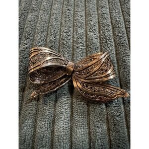1928 Ornate Filigree Bow Brooch, Vintage Style‎ Jewelry, Decorative Accessories